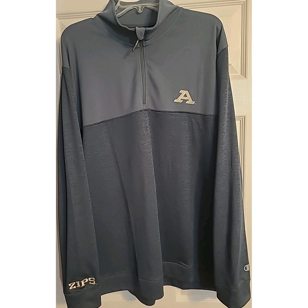 Champion Univ. Of Akron Zips Shacket  Mens Size 2XL Gray Pullover 1/4 Zip‎ Logo